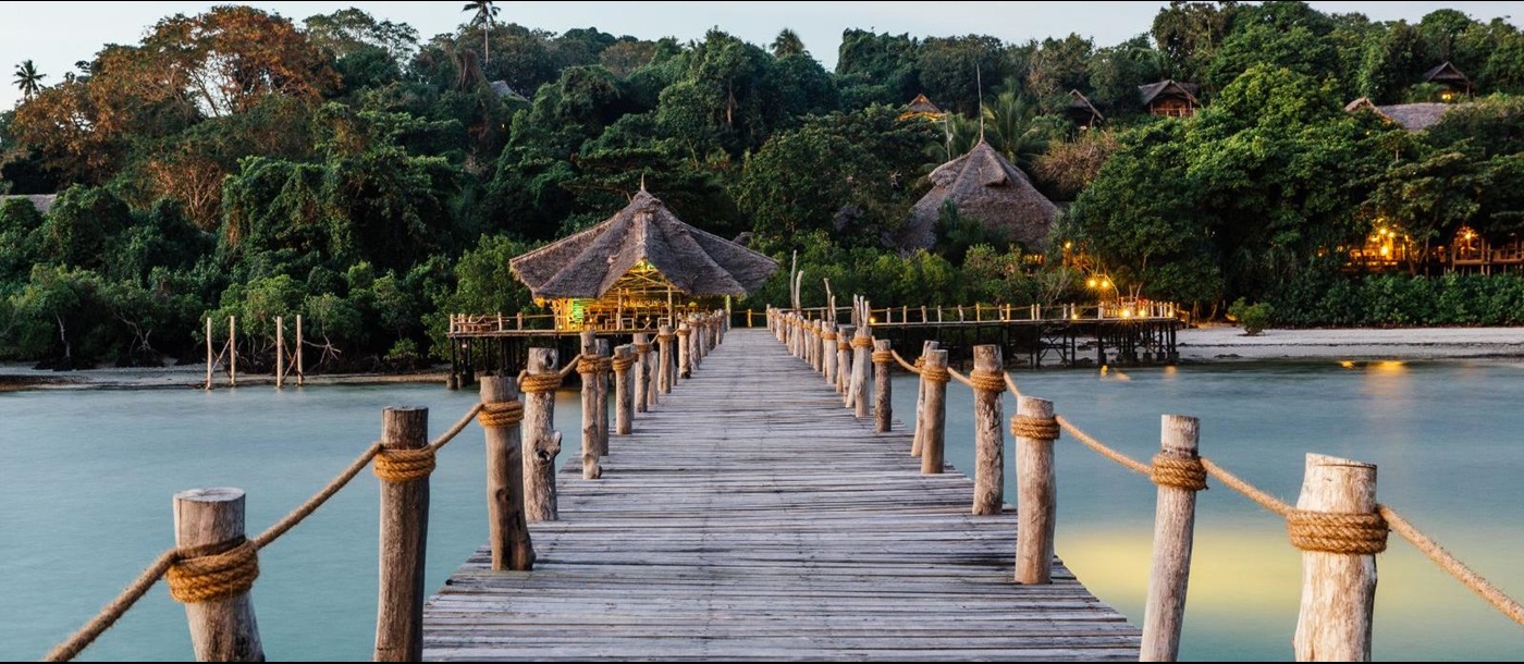 Jetty at luxury hotel Fundu Lagoon on Zanzibar