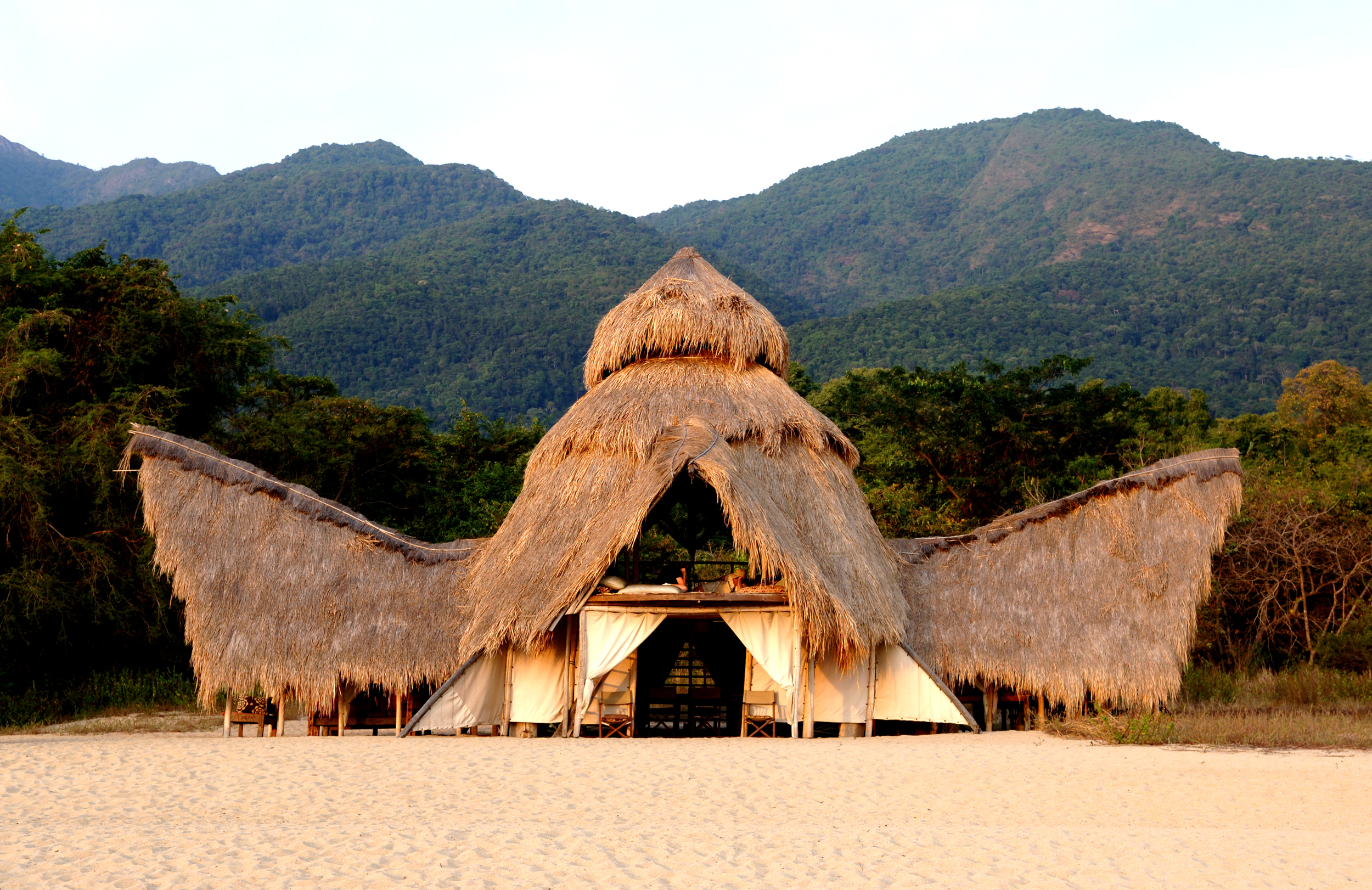 A traditional hut at  Greystoke Mahale in Tanzania