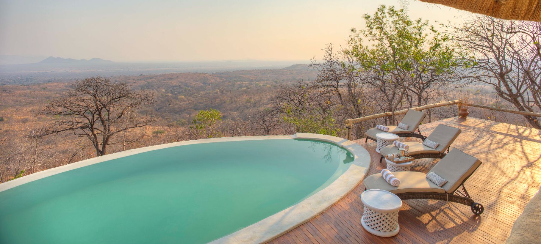 Swimming pool with views over the Ruaha National Park at Ikuka Safari Camp