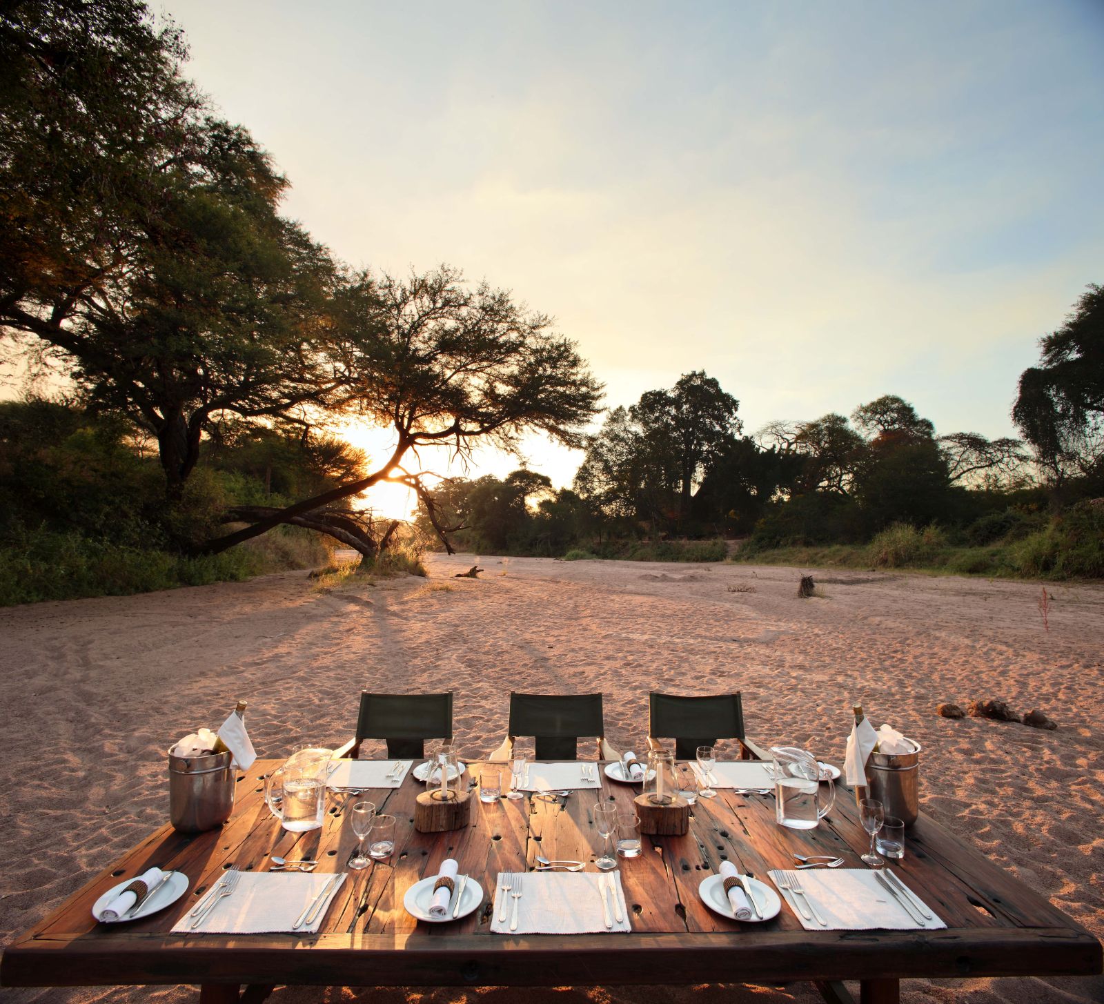 Sand river dining at Jongomero in Tanzania  