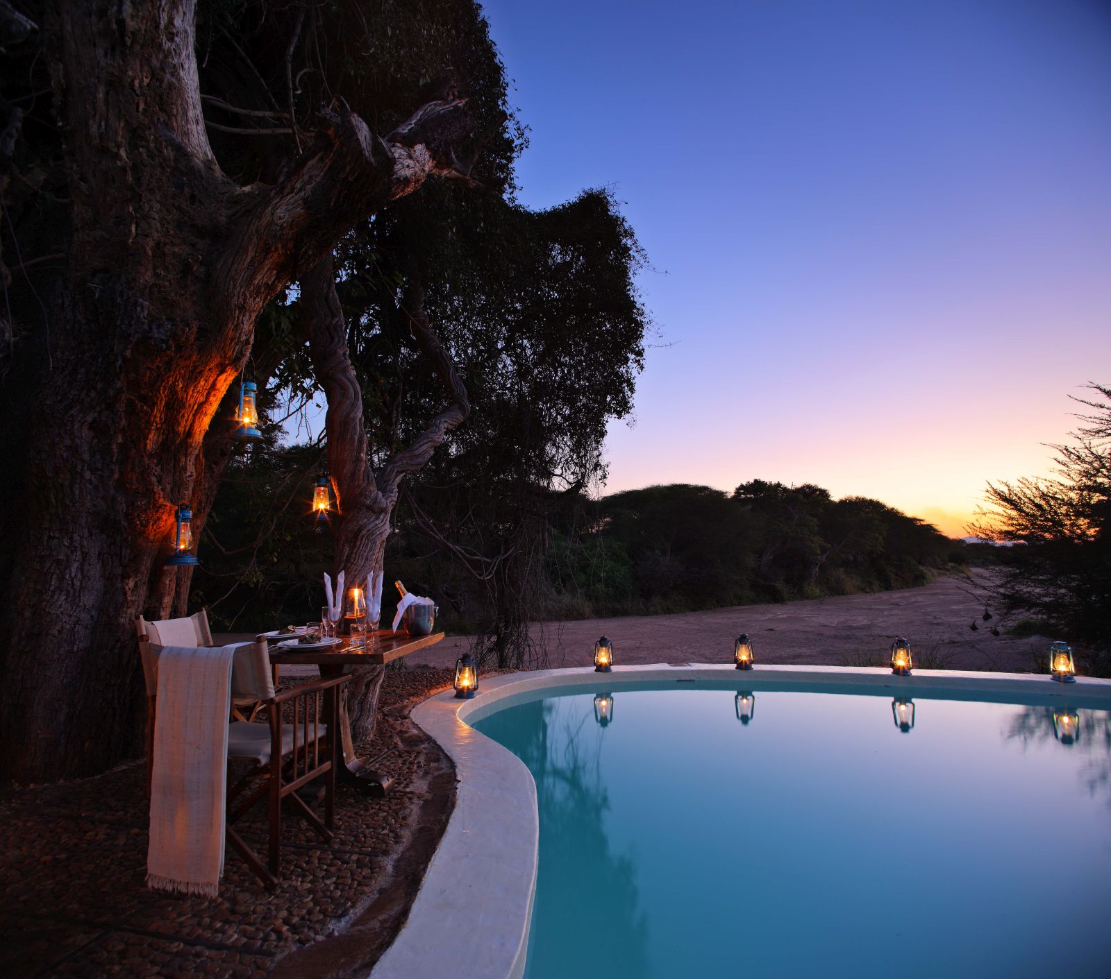 Pool at night at Jongomero in Tanzania  