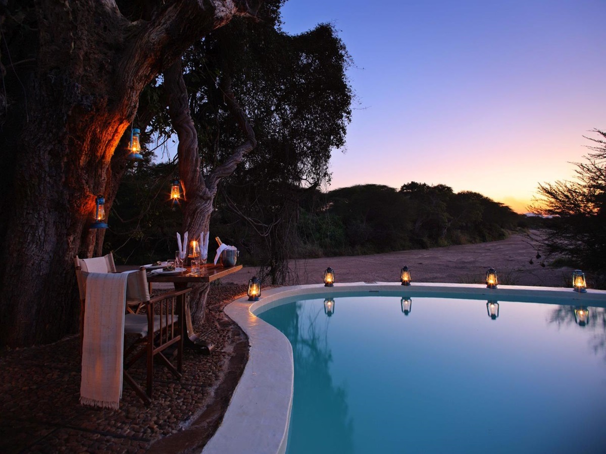 Pool at night at Jongomero in Tanzania