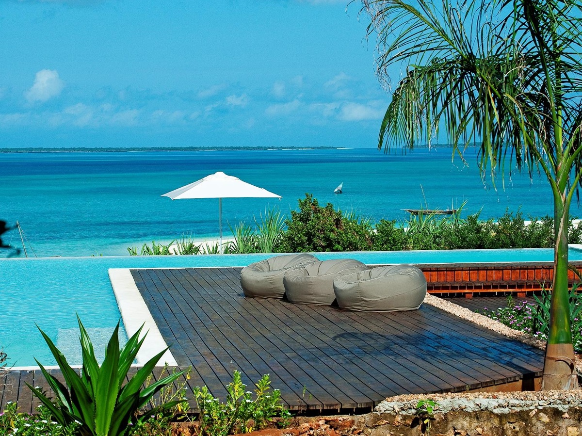 Bean bags overlooking the sea at Kilindi