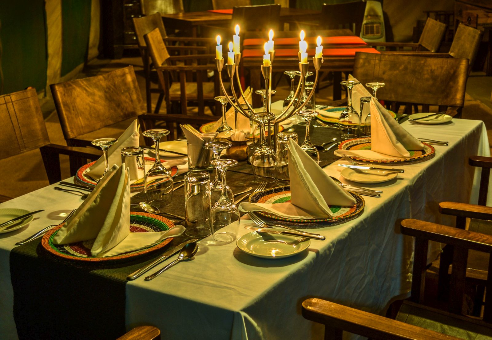 Dining in the evening at Lemala Ngorongoro Tented Camp in Tanzania 