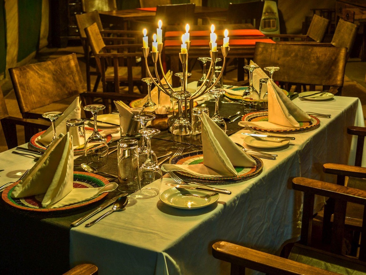 Dining in the evening at Lemala Ngorongoro Tented Camp in Tanzania