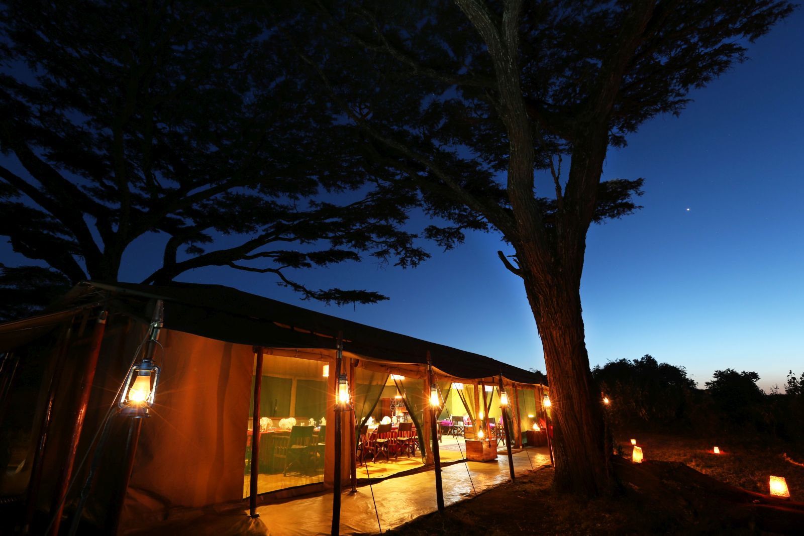 Main tent at night at Lemala Ngorongoro Tented Camp in Tanzania 