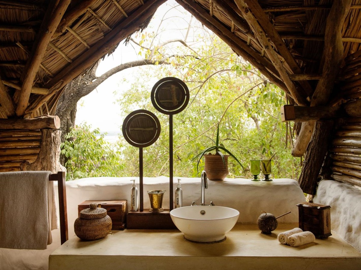 Bathroom sink at Sand Rivers Selous in Tanzania