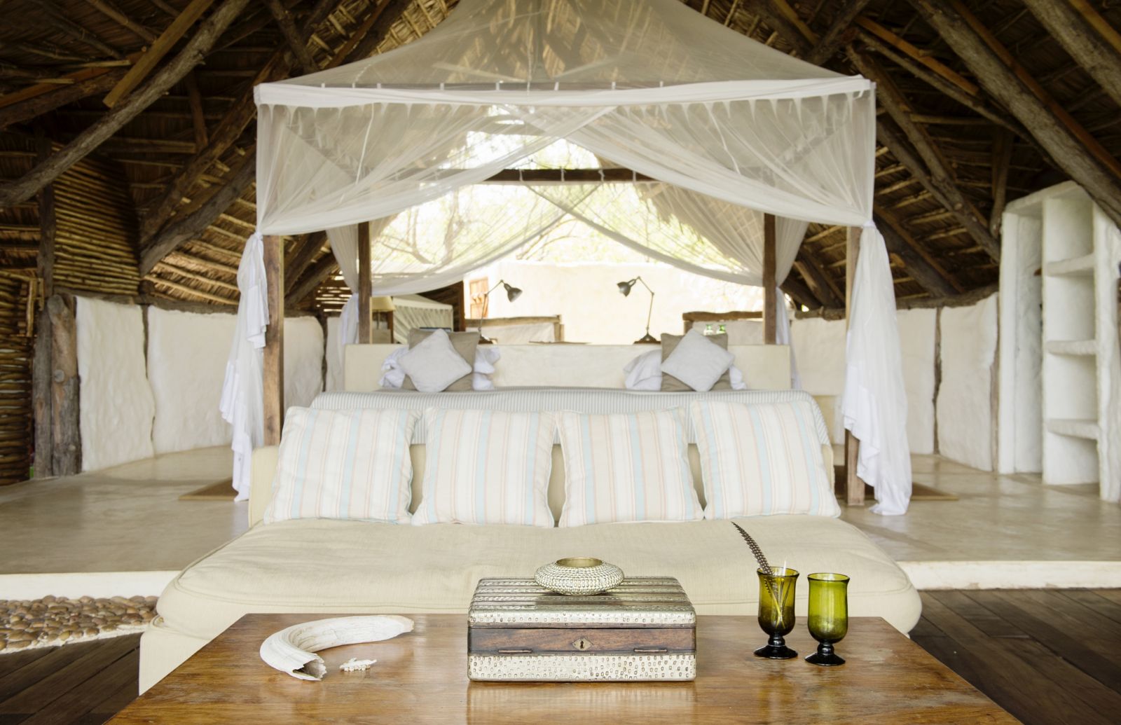 Bedroom interior at Sand Rivers Selous in Tanzania 