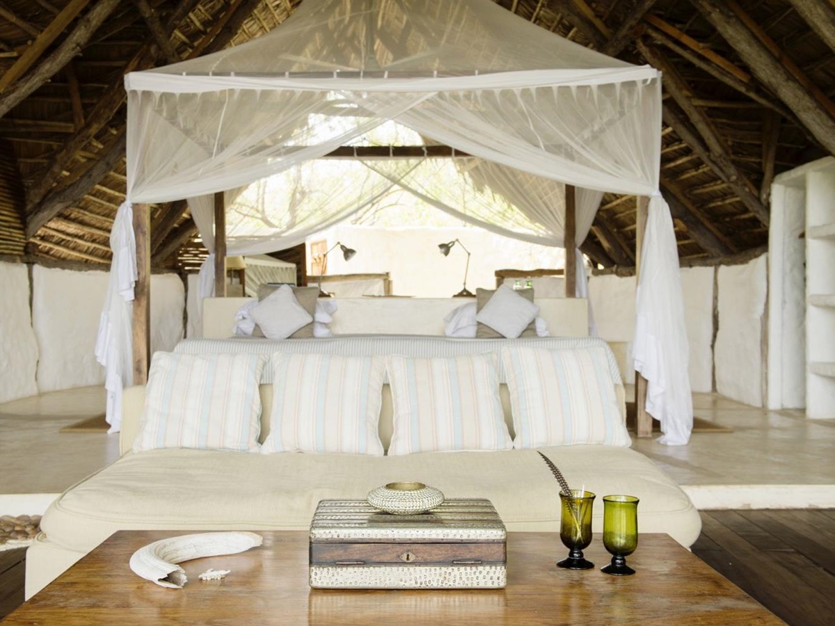 Bedroom interior at Sand Rivers Selous in Tanzania