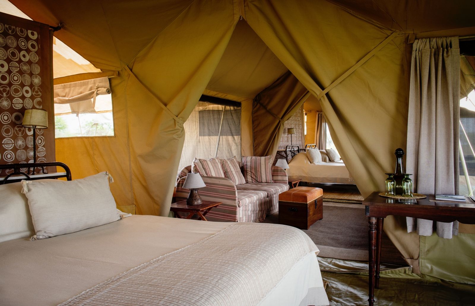 Family tent interior at Serengeti Safari Camp in Tanzania 