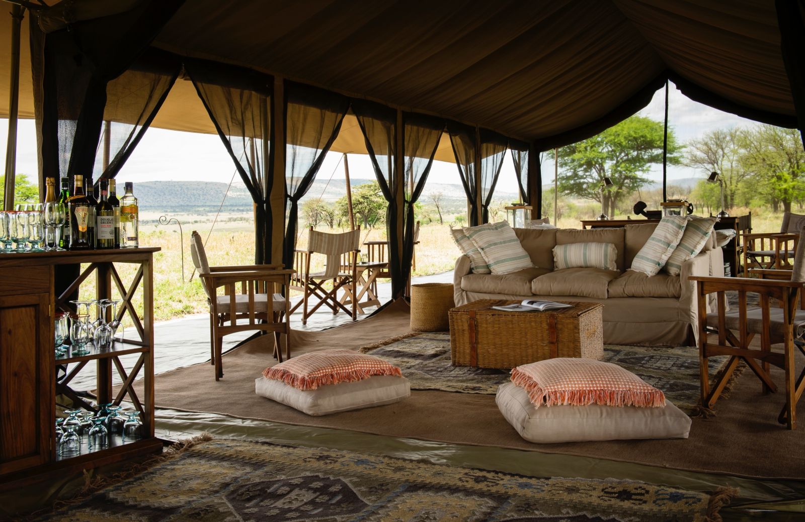 Sitting area and bar tent at Serengeti Safari Camp in Tanzania 