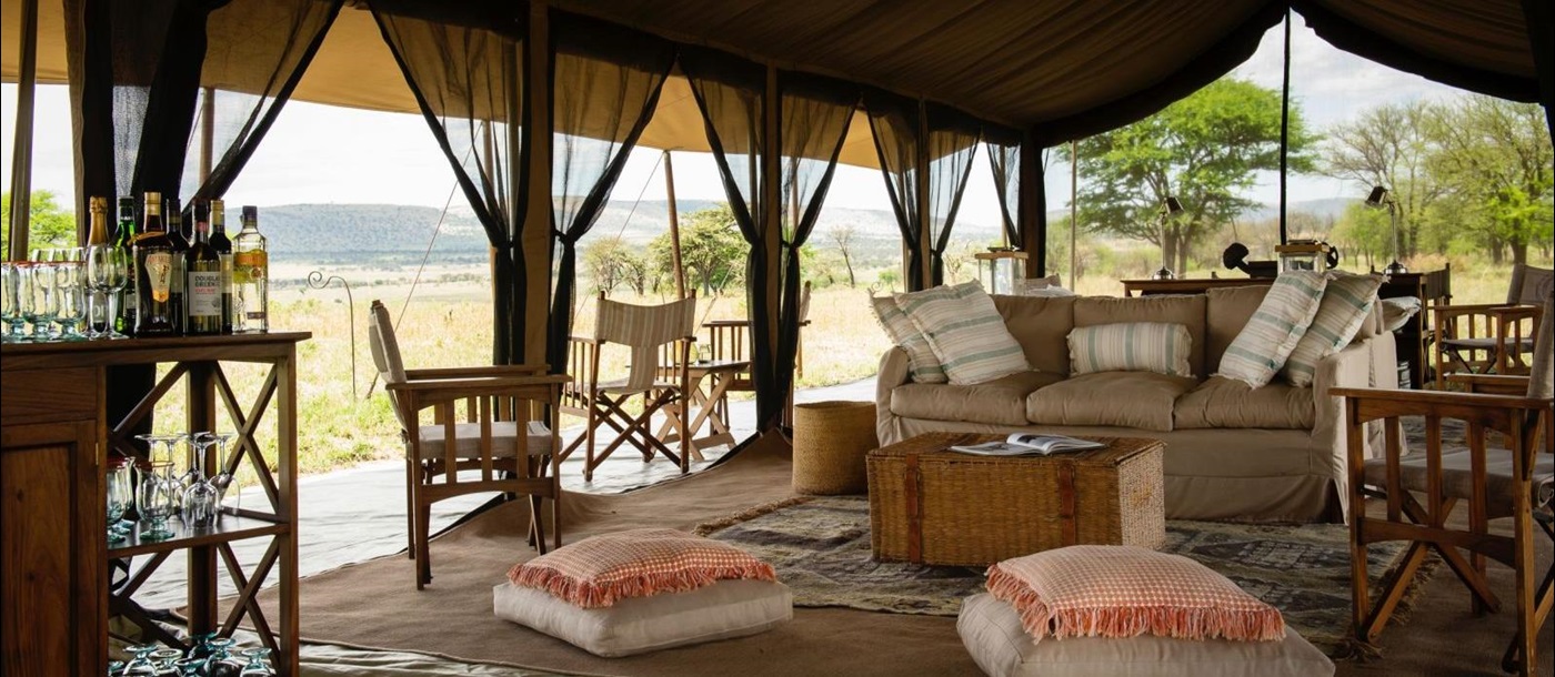 Sitting area and bar tent at Serengeti Safari Camp in Tanzania 