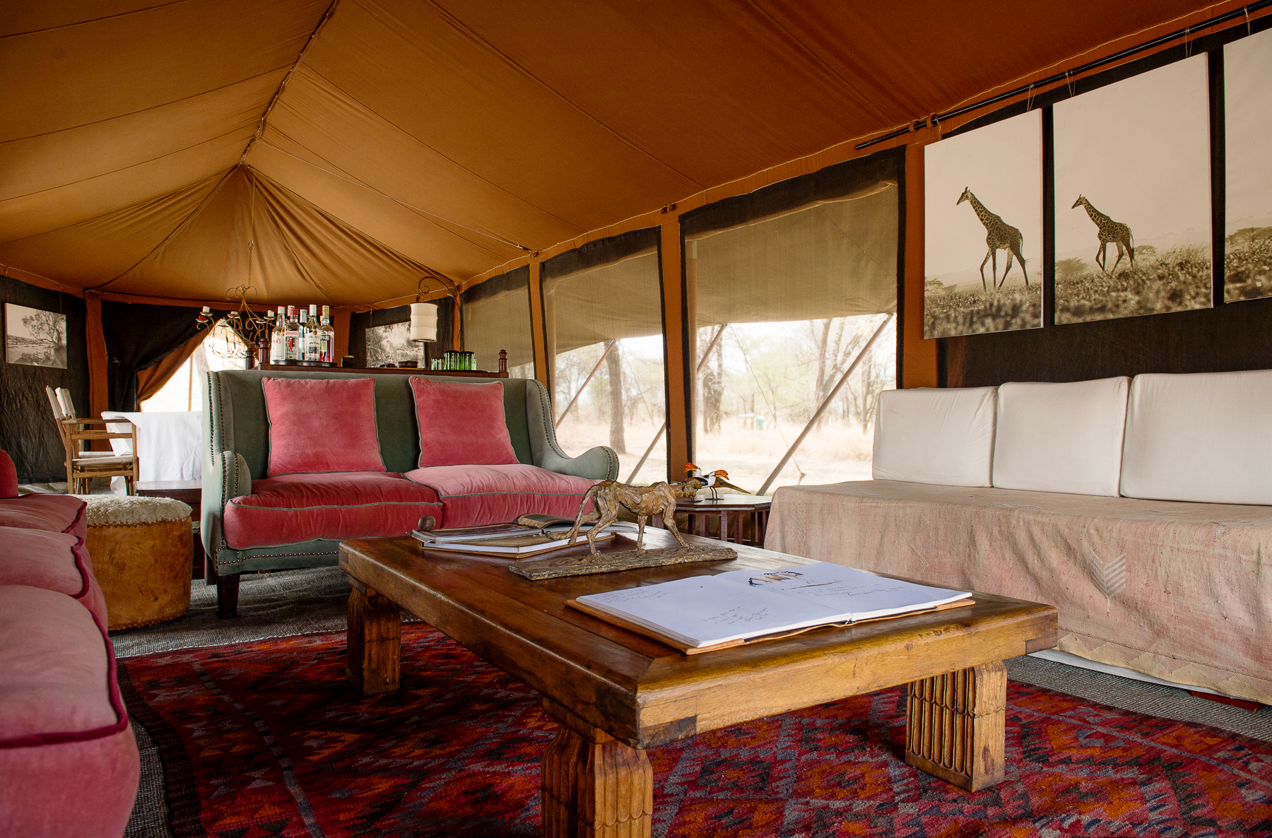 Interior view of the mess tent at Serian's Serengeti North Mobile Camp
