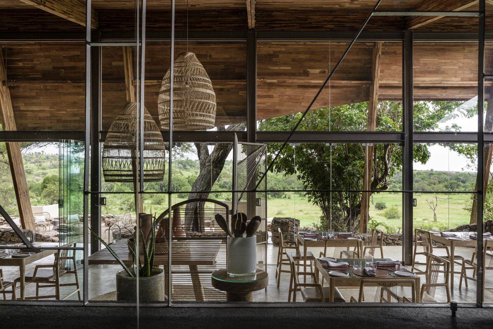 Dining area at Singita Faru Faru Lodge in Tanzania