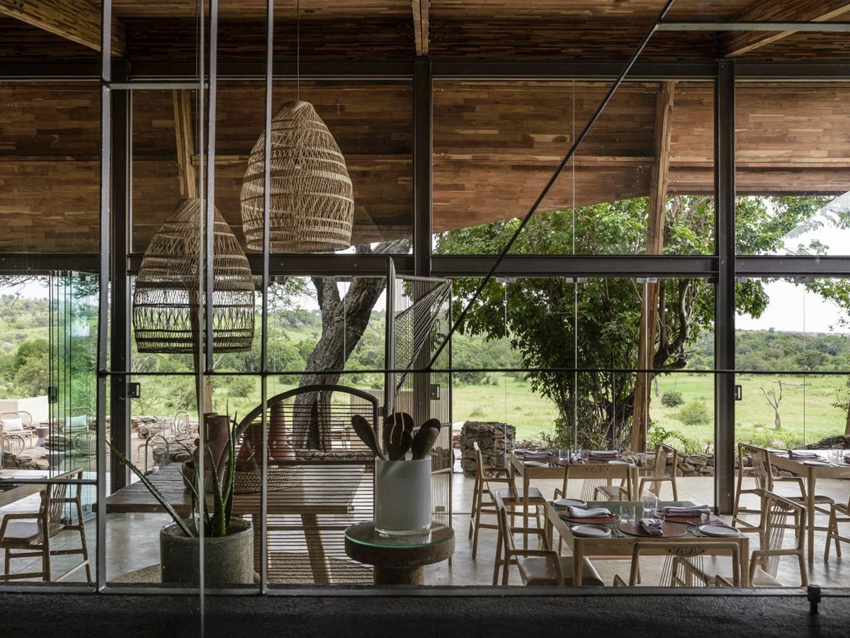 Dining area at Singita Faru Faru Lodge in Tanzania