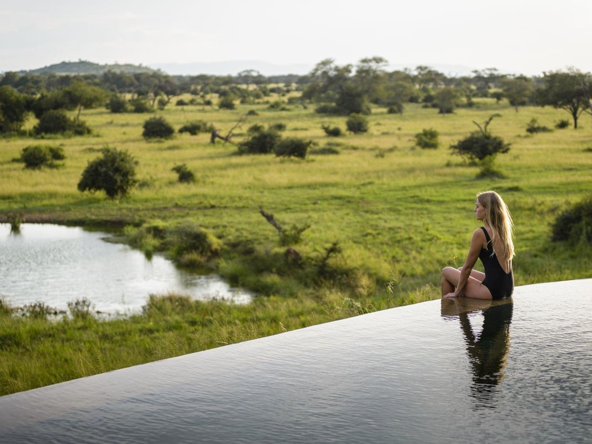 Pool and waterhole at Singita Faru Faru Lodge in Tanzania