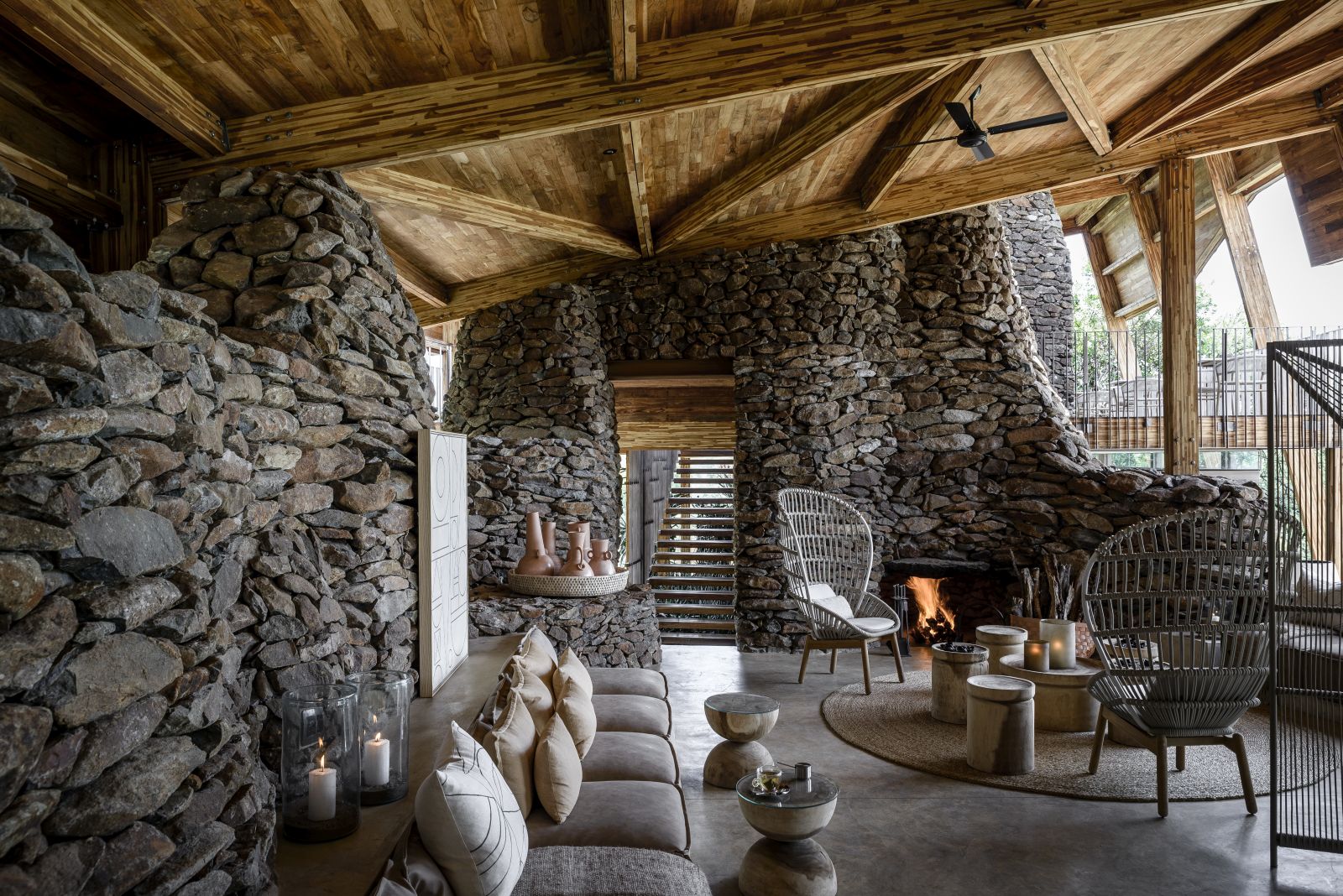 Sitting area in main lodge at Singita Faru Faru Lodge in Tanzania