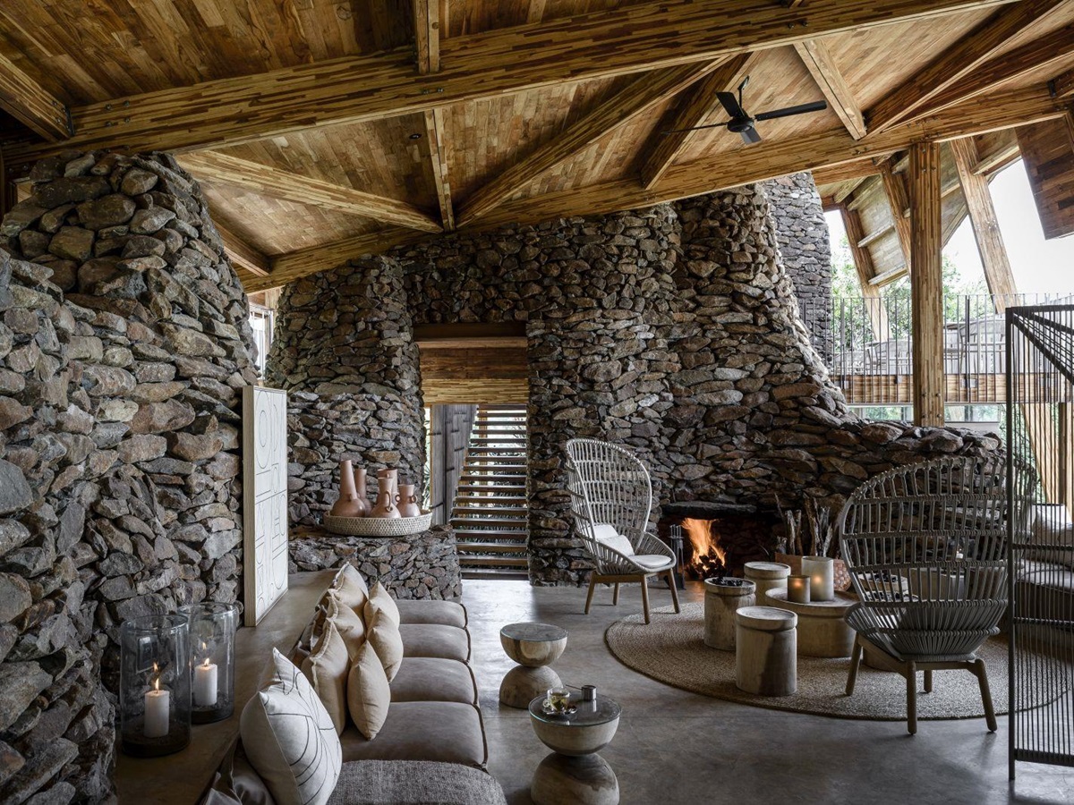 Sitting area in main lodge at Singita Faru Faru Lodge in Tanzania