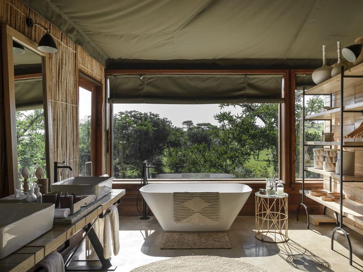 Suite bathroom at Singita Faru Faru Lodge in Tanzania