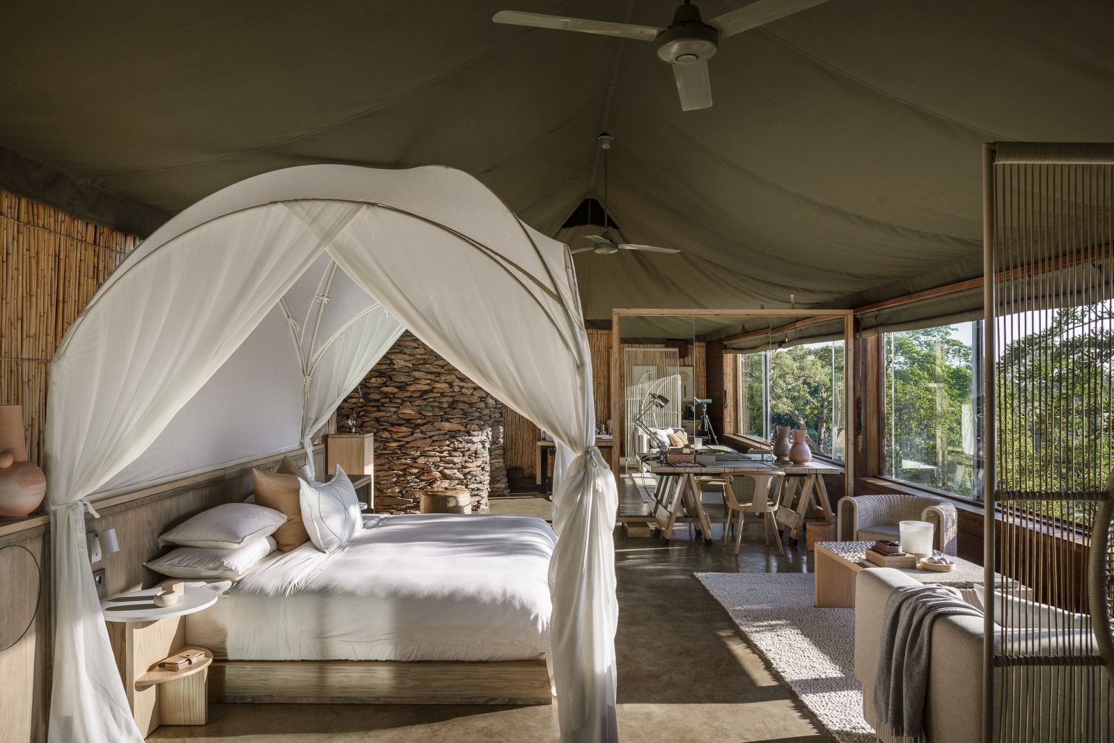 Bedroom interior at Singita Faru Faru Lodge in Tanzania