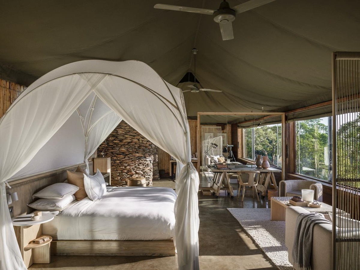 Bedroom interior at Singita Faru Faru Lodge in Tanzania