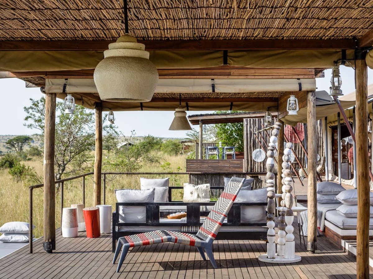Mess tent deck at Singita Mara River Tented Camp in Tanzania