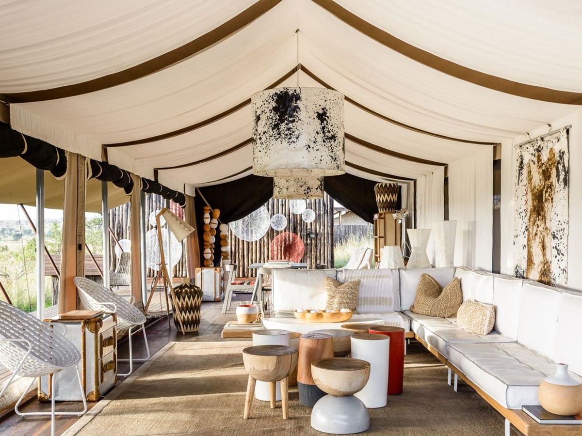 Mess tent interior at Singita Mara River Tented Camp in Tanzania