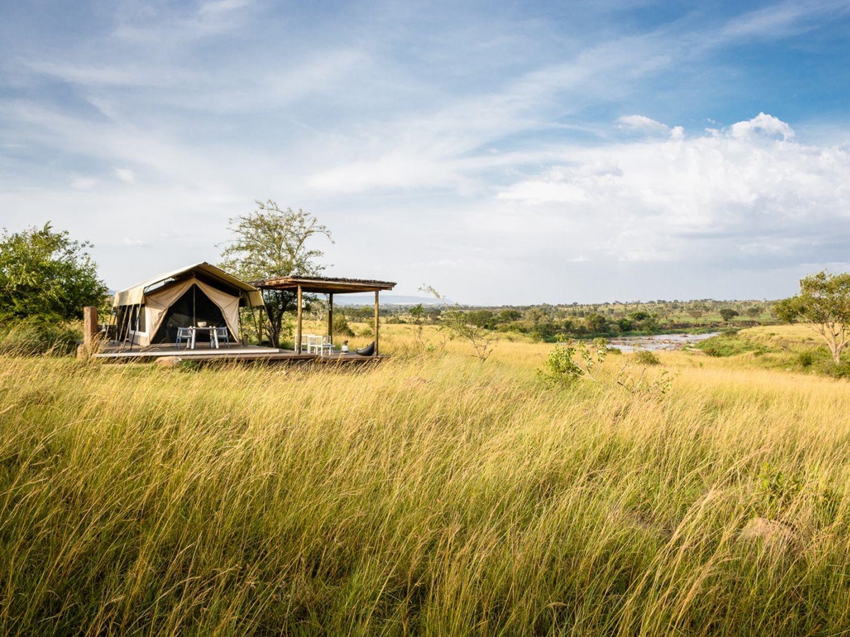 Tent exterior at Singita Mara River Tented Camp in Tanzania