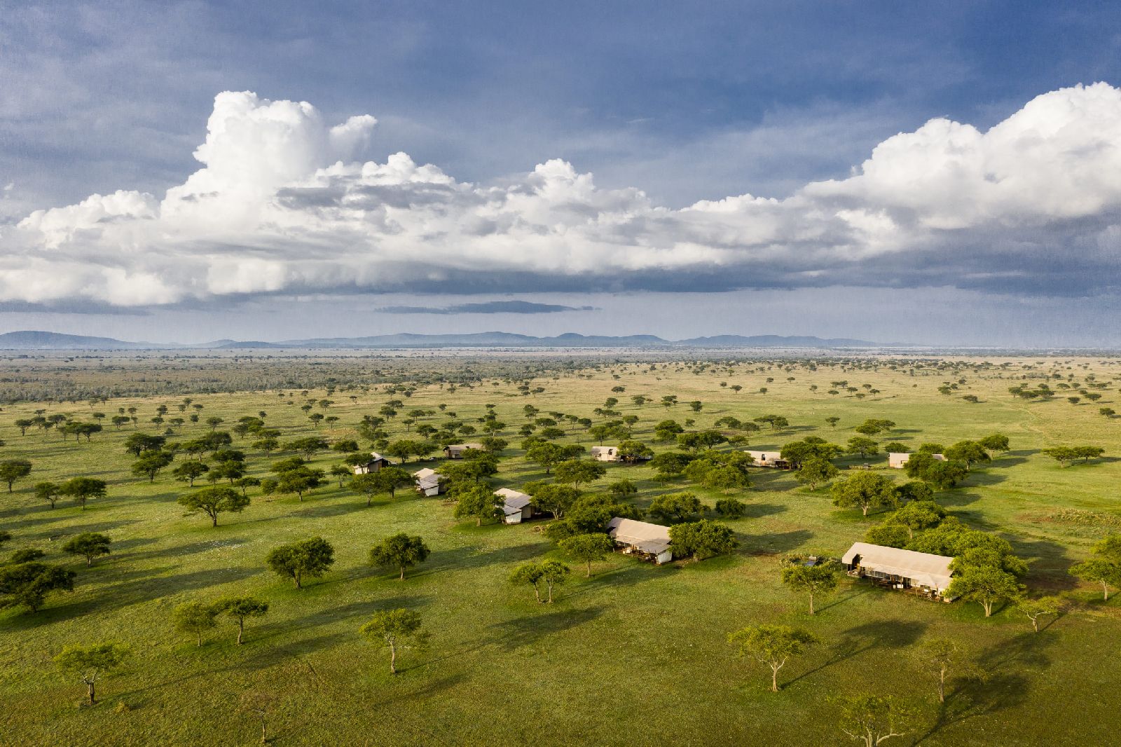 Aerial view of the Singita Sabora Tented Camp in Tanzania