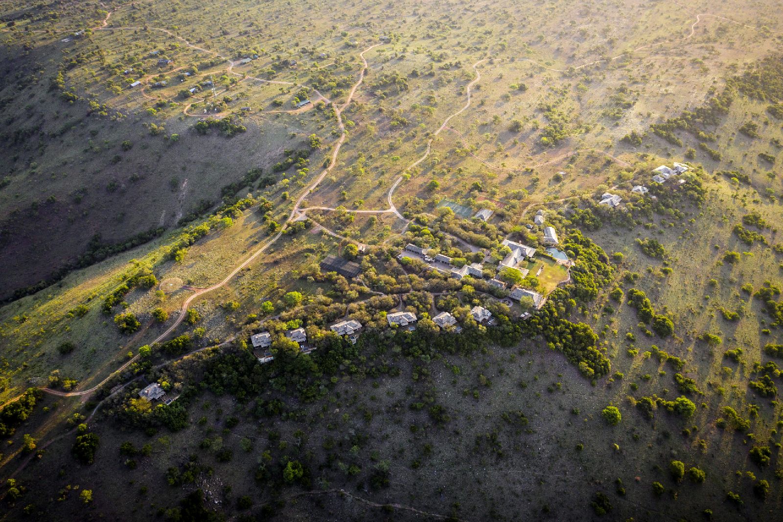 Aerial view of Singita Sasakwa Lodge in the Serengeti Tanzania
