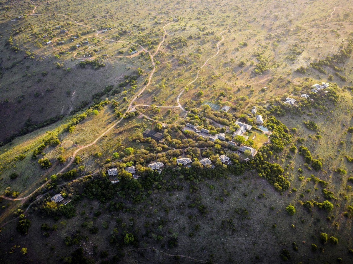 Aerial view of Singita Sasakwa Lodge in the Serengeti Tanzania