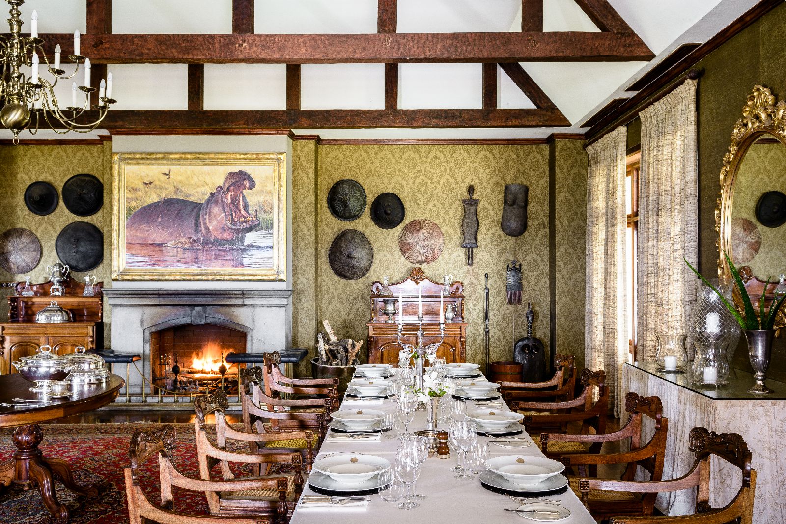 Guest dining room at Singita Sasakwa Lodge in Tanzania
