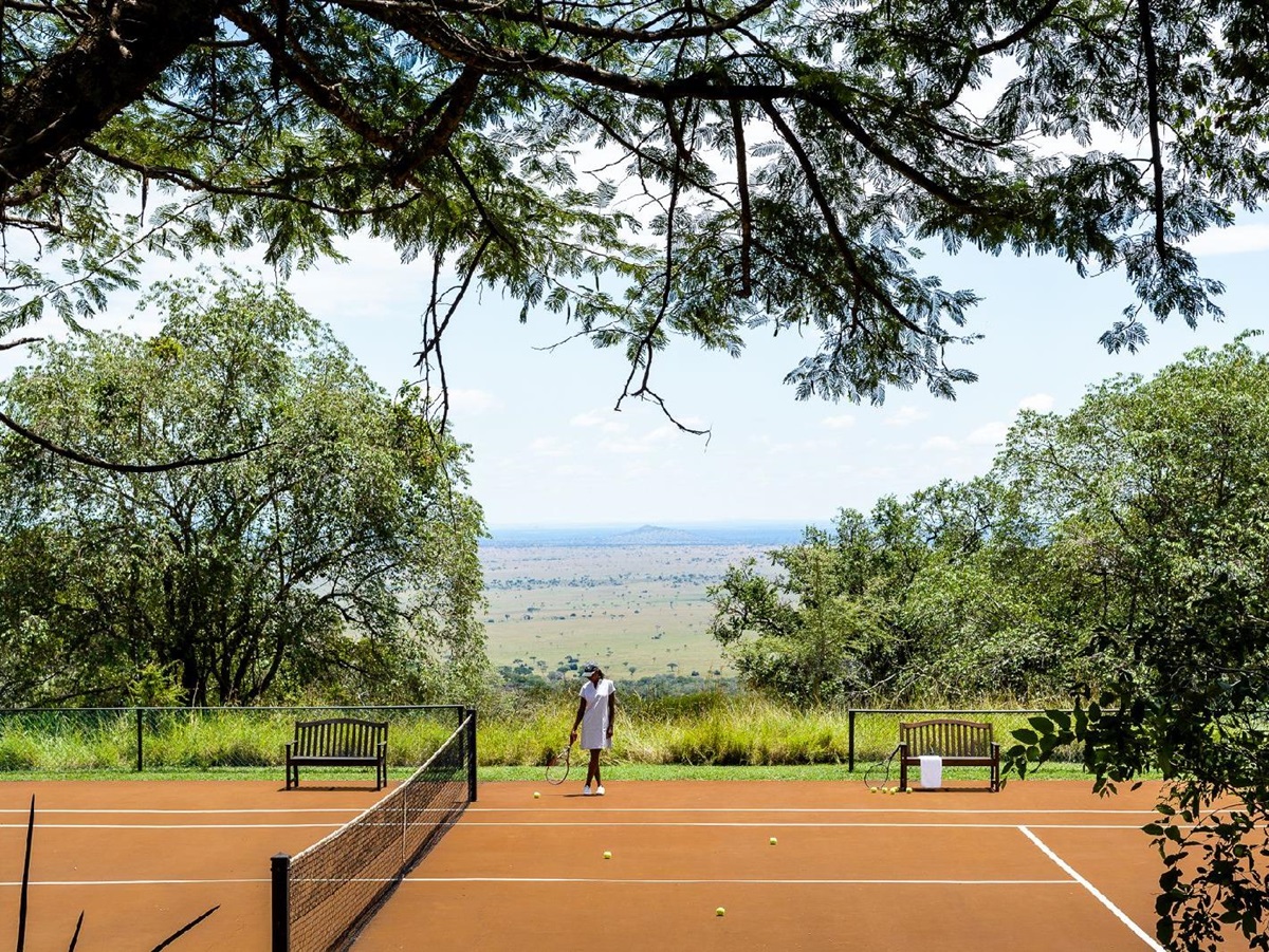 Tennis court at Singita Sasakwa Lodge in Tanzania