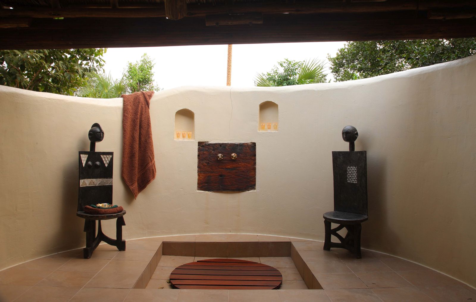Outdoor showers at Siwandu in Tanzania 