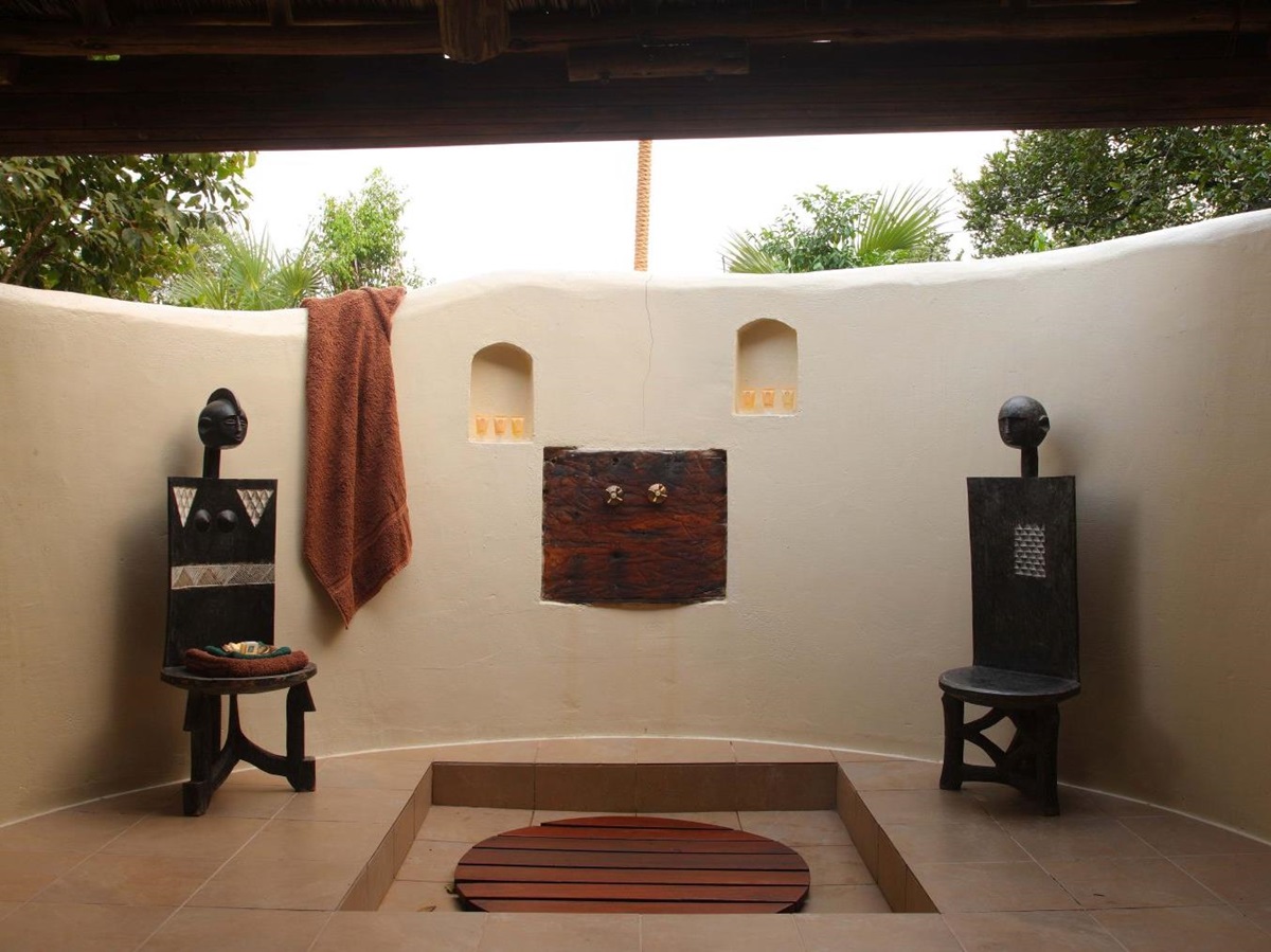 Outdoor showers at Siwandu in Tanzania