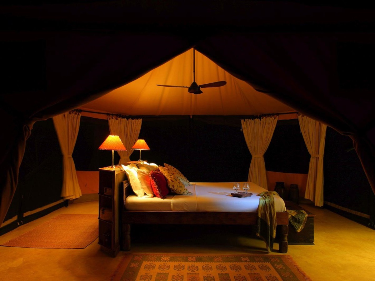 Interior of a tent at Siwandu in Tanzania