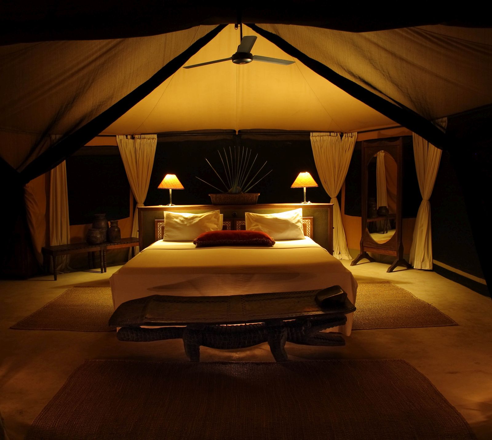 Interior of a tent at Siwandu in Tanzania 