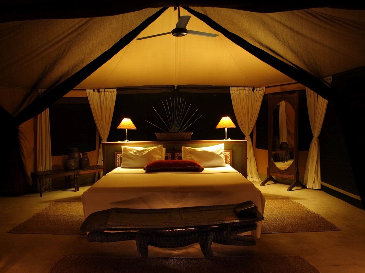 Interior of a tent at Siwandu in Tanzania