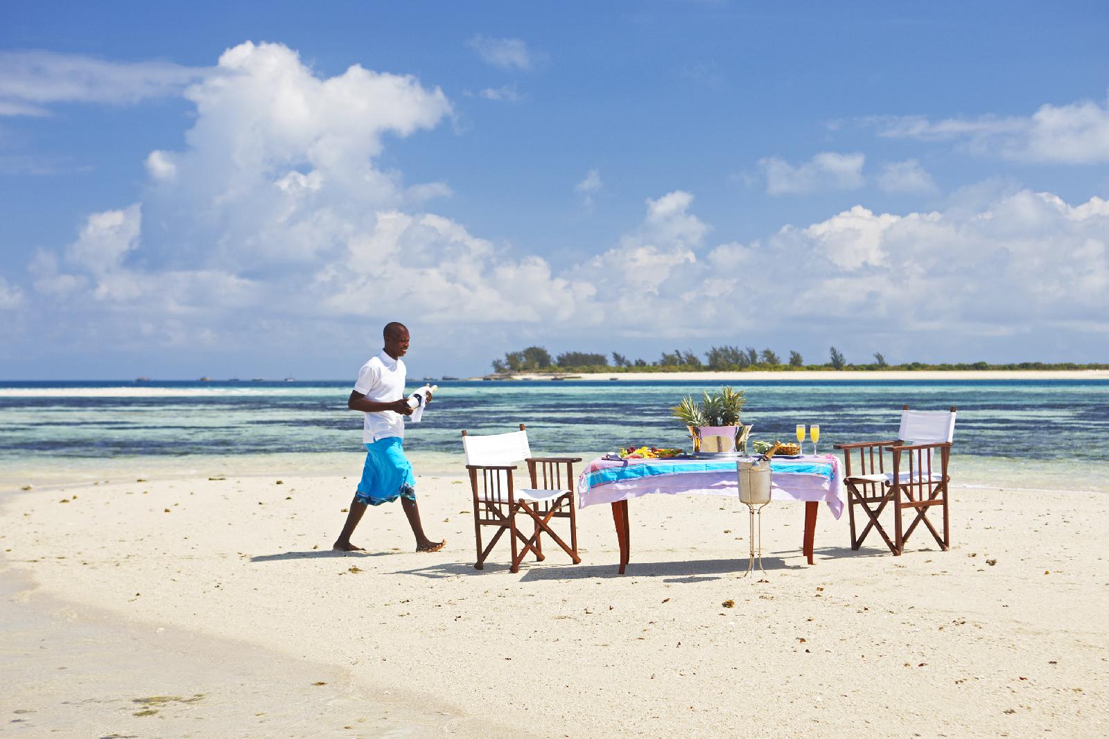 Dining on the beach at Thanda Island, Zanzibar