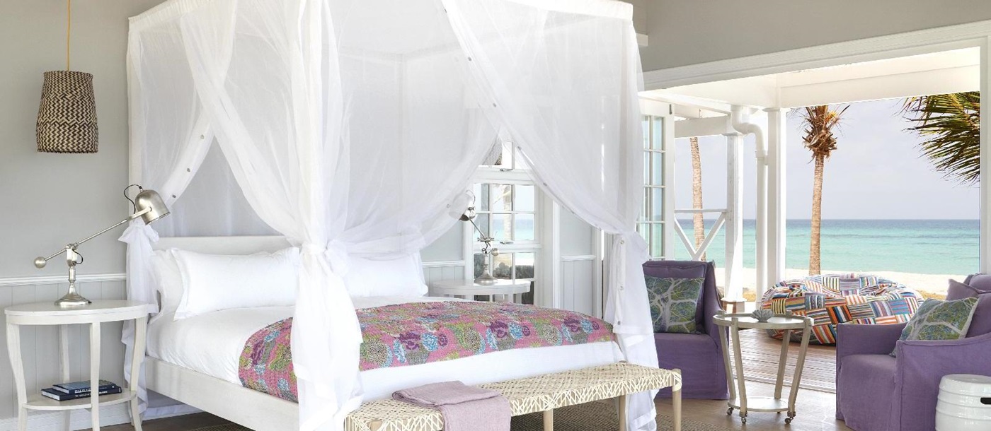 A double bedroom with beach access on Thanda Island, Zanzibar