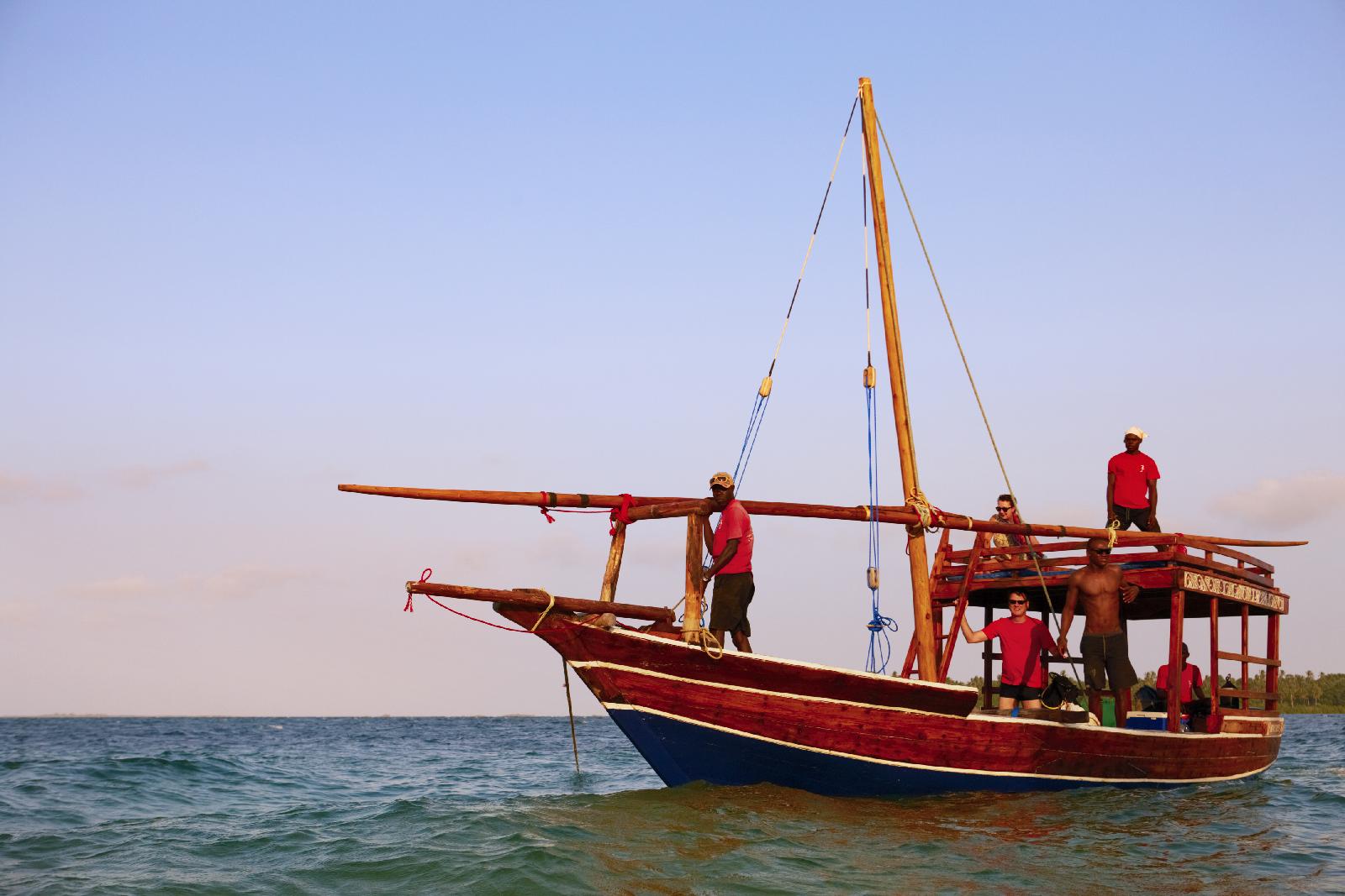 A traditional dhow seen from Thanda Island, Zanzibar