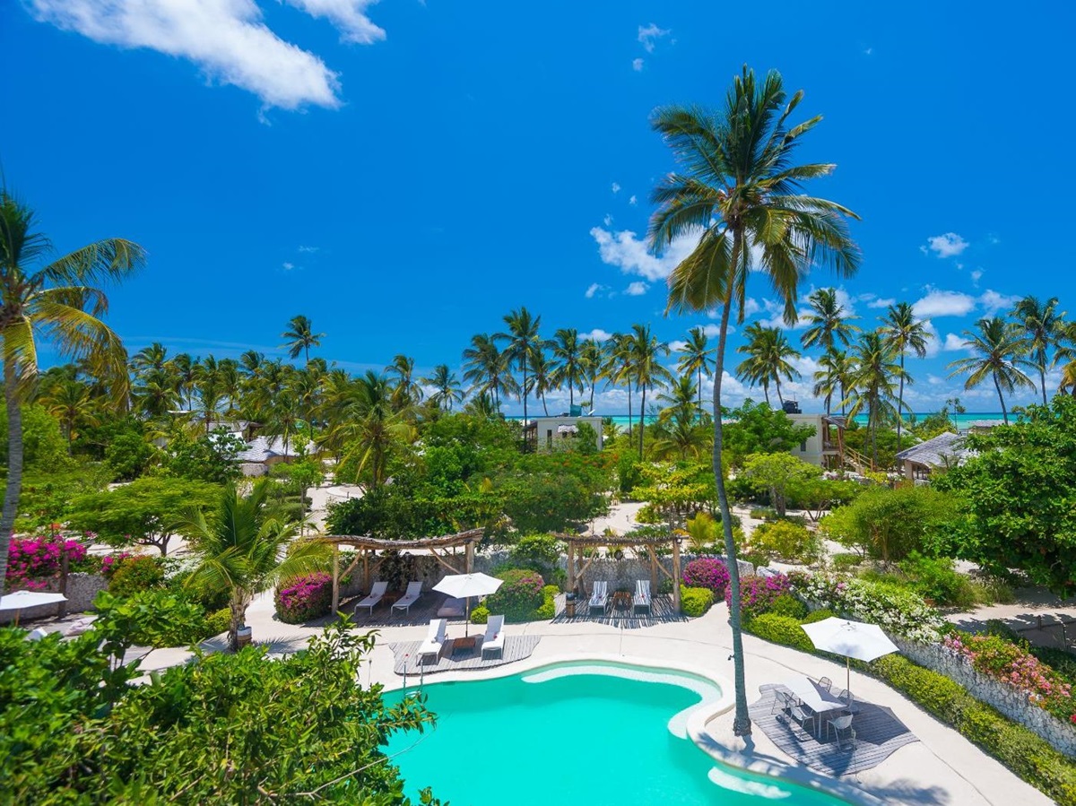 Aerial shot of White Sands resort in Zanzibar