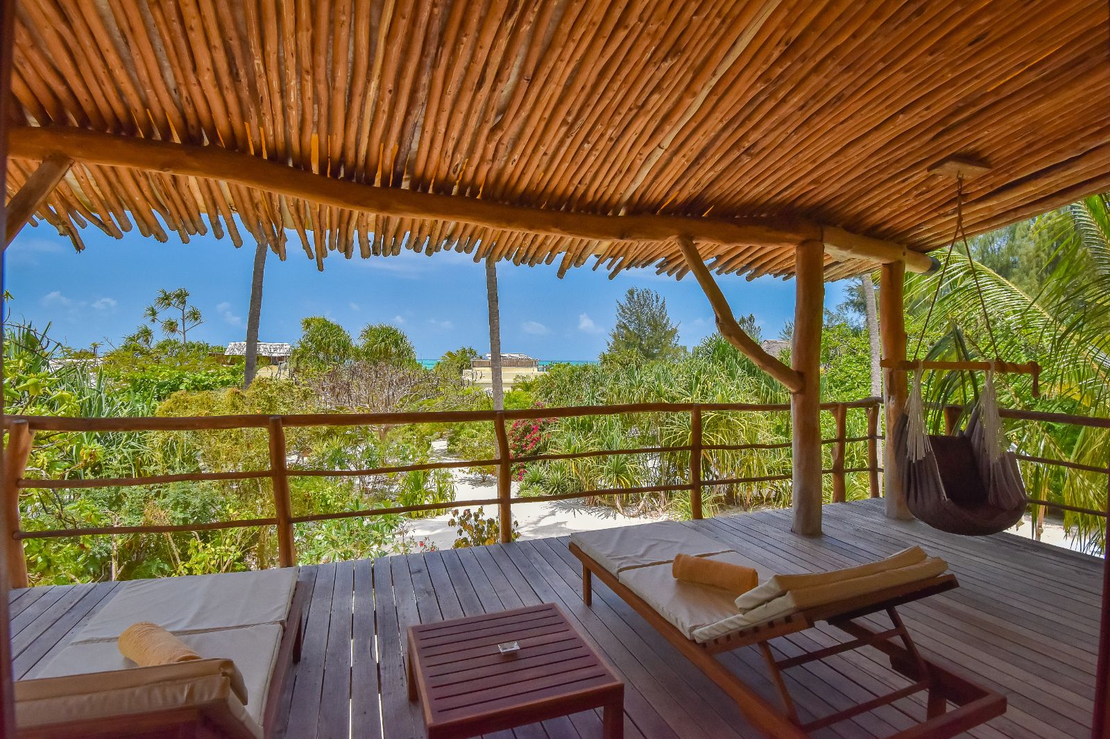 Terrace and sunbeds at White Sands resort in Zanzibar