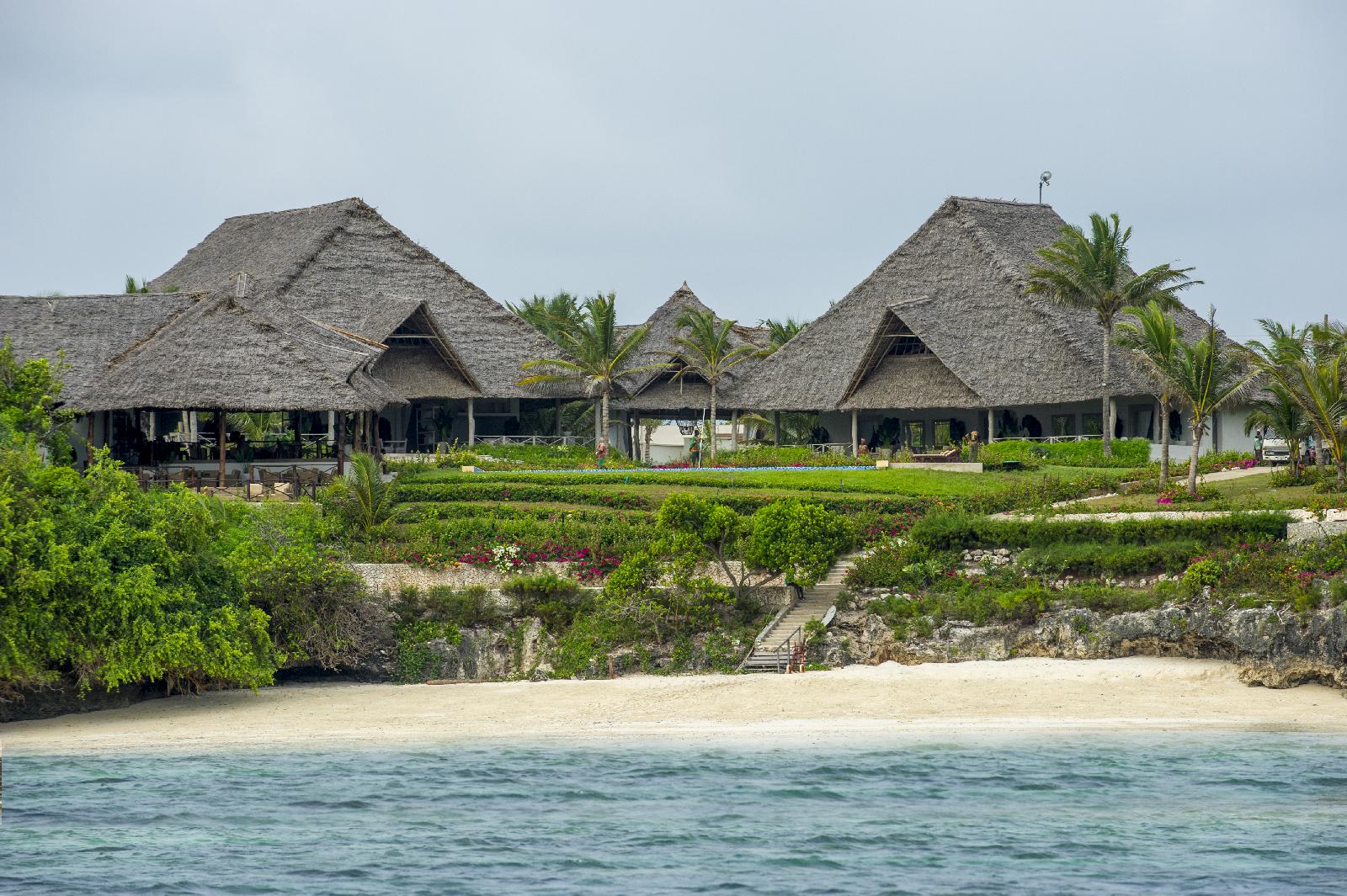 the facade of the sun deck with a view over the beach at Zawadi, Tanzania, seen from the ocean