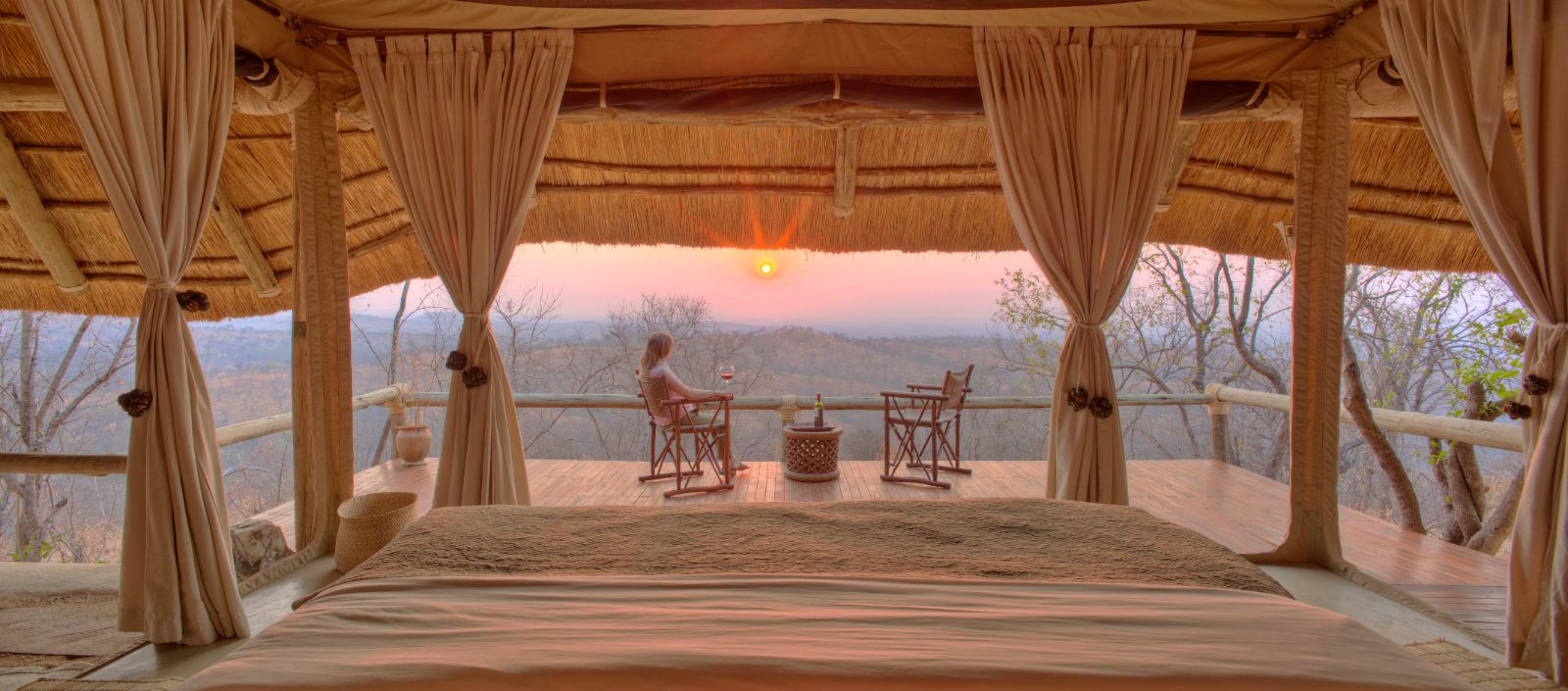 A tent at sunrise at Ikuka Lodge in Tanzania