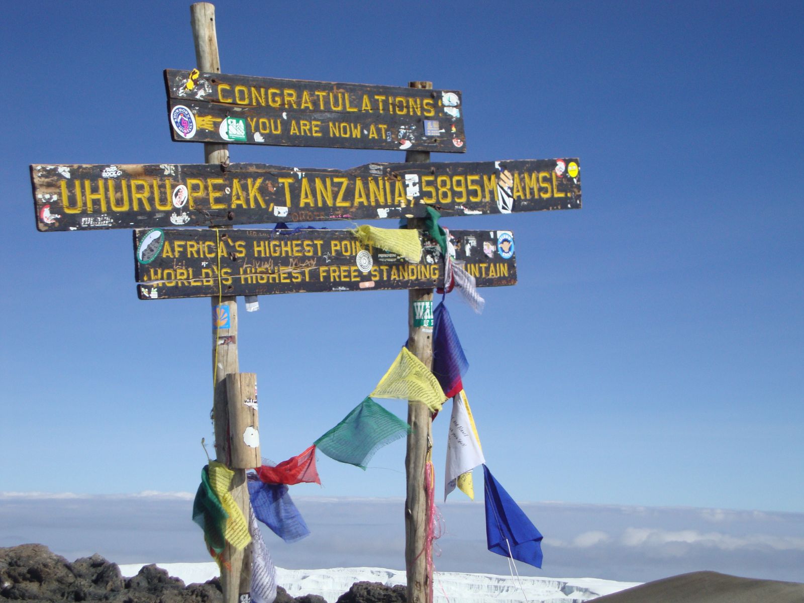 Sign at the top of Mount Kilimanjaro in Tanzania