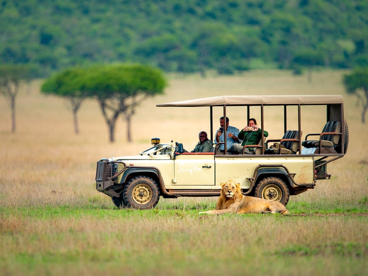 A lion spotted during a game drive from Singita Serengeti House in Tanzania