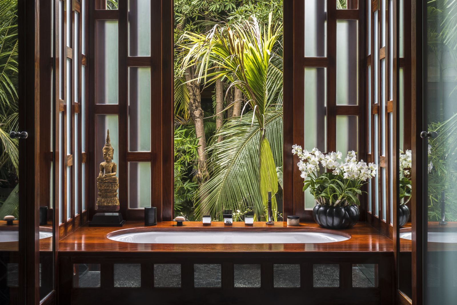 Bath tub in a five bedroom ocean villa at luxury resort Amanpuri