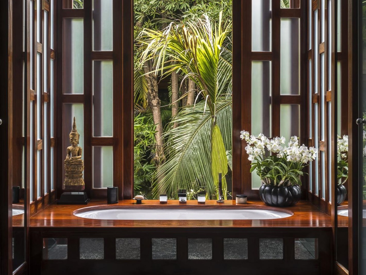 Bath tub in a five bedroom ocean villa at luxury resort Amanpuri