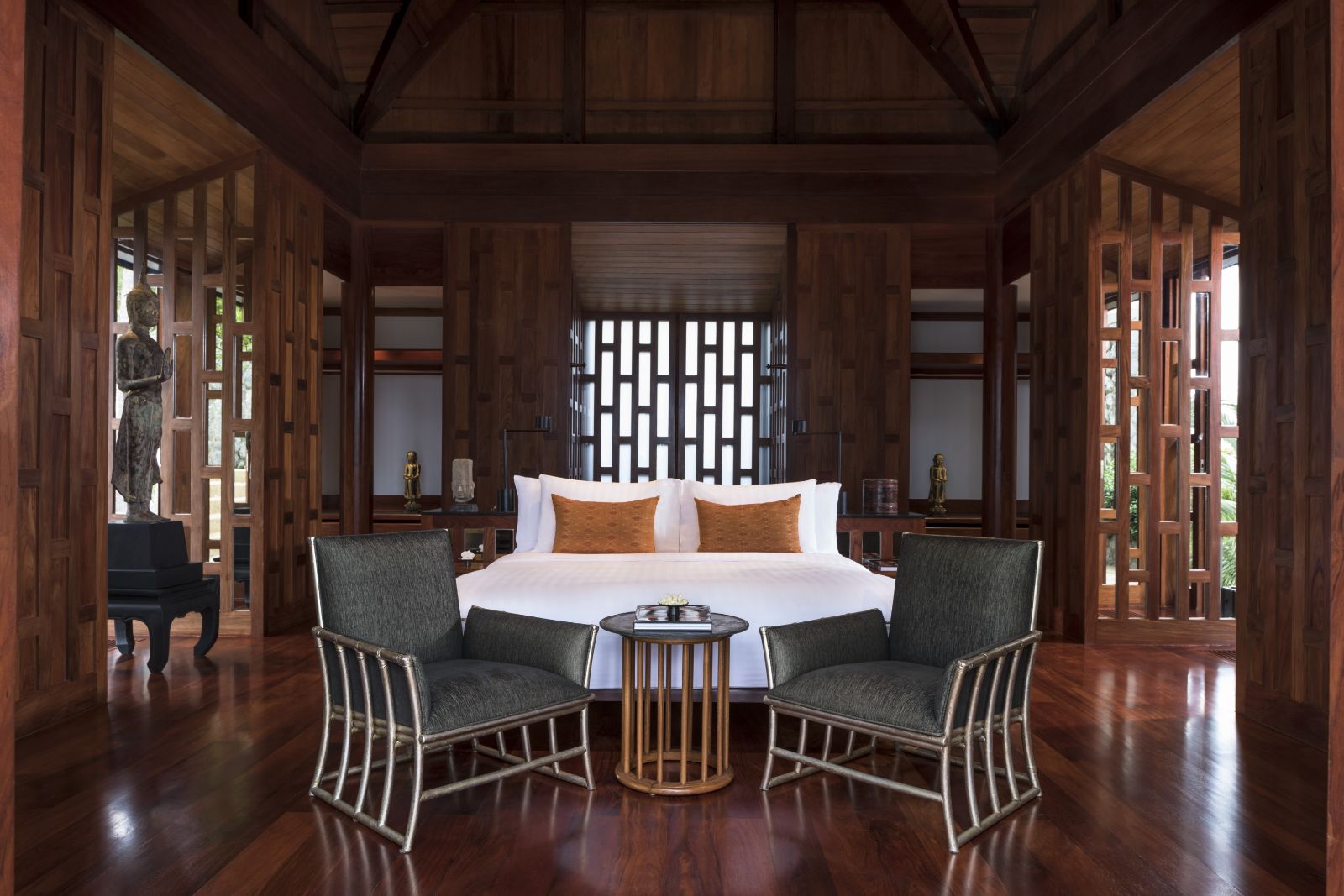 Bedroom in a five bedroom ocean villa at luxury resort Amanpuri